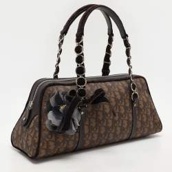 Pre Owned Dior Brown Oblique Coated Canvas, Velvet and Leather Trotter Romantique Satchel