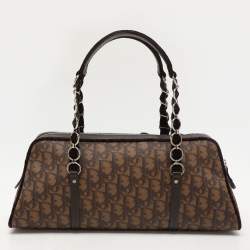 Pre Owned Dior Brown Oblique Coated Canvas, Velvet and Leather Trotter Romantique Satchel