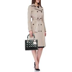 Pre Owned Dior Black Cannage Patent Leather Medium Lady Dior Tote