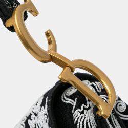 Dior Black Embroidered Canvas Ornamental Cornely Saddle Bag