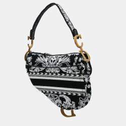 Dior Black Embroidered Canvas Ornamental Cornely Saddle Bag