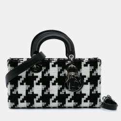 Dior Black Medium Canvas Macro Houndstooth Lady D Joy Bag