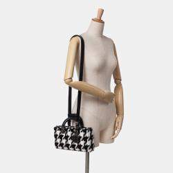 Dior Black Medium Canvas Macro Houndstooth Lady D Joy Bag