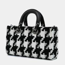 Dior Black Medium Canvas Macro Houndstooth Lady D Joy Bag