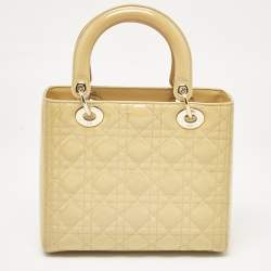 مملوكة مسبقًا Dior Cream Cannage Patent Leather Medium Lady Dior Tote