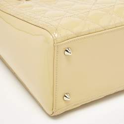 مملوكة مسبقًا Dior Cream Cannage Patent Leather Medium Lady Dior Tote