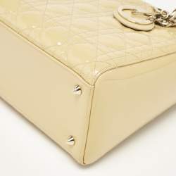 مملوكة مسبقًا Dior Cream Cannage Patent Leather Medium Lady Dior Tote