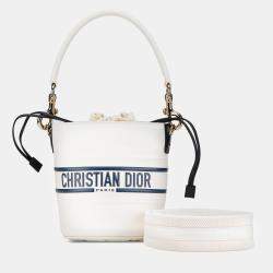 Dior White Small Leather Vibe Drawstring Bucket Bag