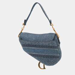 Dior Blue Oblique Embroidered Denim Saddle Shoulder Bag