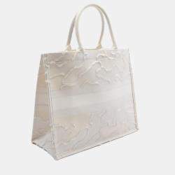 Dior White Canvas Large Embroidered Camouflage Book Tote Bag