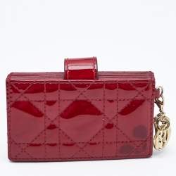 Pre Owned Dior Red Cannage Patent Leather Lady Dior 5 Gusset Card Holder