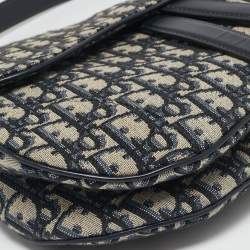Pre Owned Dior Blue Oblique Canvas and Leather Saddle Bag
