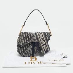 Pre Owned Dior Blue Oblique Canvas and Leather Saddle Bag