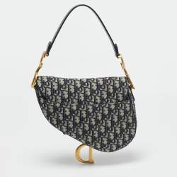 Pre Owned Dior Blue Oblique Canvas and Leather Saddle Bag