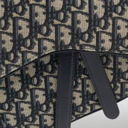 Pre Owned Dior Blue Oblique Canvas and Leather Saddle Bag