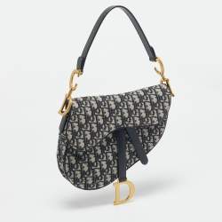 Pre Owned Dior Blue Oblique Canvas and Leather Saddle Bag