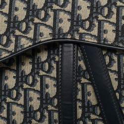 Pre Owned Dior Blue Oblique Canvas and Leather Saddle Bag