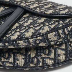 Pre Owned Dior Blue Oblique Canvas and Leather Saddle Bag
