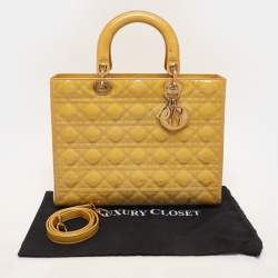 Pre Owned Dior Beige Patent Leather Large Lady Dior Tote