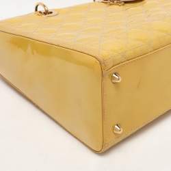 Pre Owned Dior Beige Patent Leather Large Lady Dior Tote