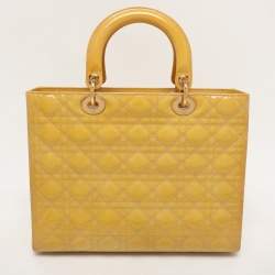Pre Owned Dior Beige Patent Leather Large Lady Dior Tote
