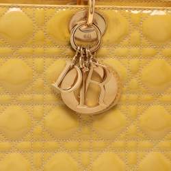 Pre Owned Dior Beige Patent Leather Large Lady Dior Tote