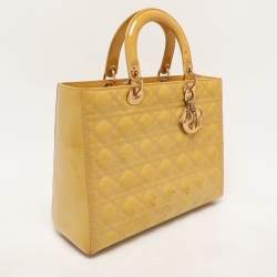 Pre Owned Dior Beige Patent Leather Large Lady Dior Tote