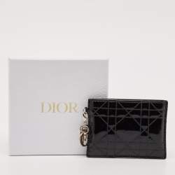 مملوكة مسبقًا Dior Black Cannage Patent Leather Lady Dior Card Holder