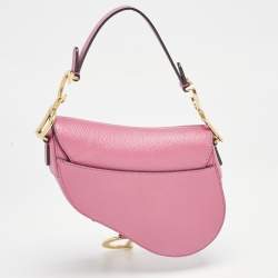Pre Owned Dior Dark Pink Leather Mini Saddle Bag
