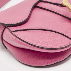 Pre Owned Dior Dark Pink Leather Mini Saddle Bag