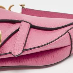 Pre Owned Dior Dark Pink Leather Mini Saddle Bag