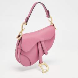 Pre Owned Dior Dark Pink Leather Mini Saddle Bag