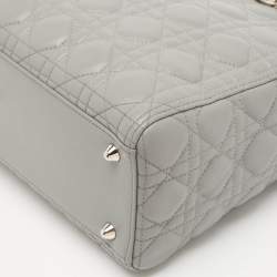 Pre Owned Dior Grey Cannage Leather Large Lady Dior Tote