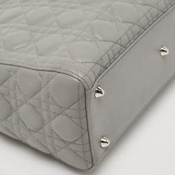 Pre Owned Dior Grey Cannage Leather Large Lady Dior Tote