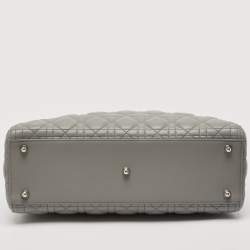 Pre Owned Dior Grey Cannage Leather Large Lady Dior Tote