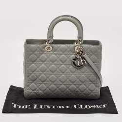 Pre Owned Dior Grey Cannage Leather Large Lady Dior Tote