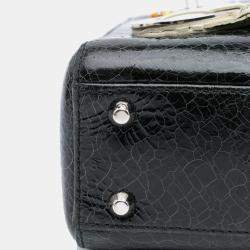 حقيبة ديور ليدي جهلة سوداء سيراميكية جلد غزال مزينة بجوهرة بريش بجعة ذات مقبض علوي