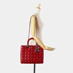 Dior Red Patent Leather Large Cannage Lady Dior Bag
