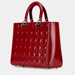 Dior Red Patent Leather Large Cannage Lady Dior Bag