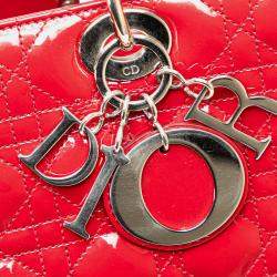 Dior Red Patent Leather Large Cannage Lady Dior Bag