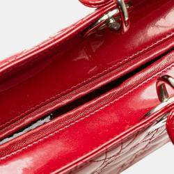 Dior Red Patent Leather Large Cannage Lady Dior Bag