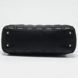 Pre Owned Dior Black Cannage Leather Lady Dior Zip Shopper Tote