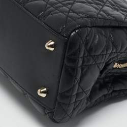 Pre Owned Dior Black Cannage Leather Lady Dior Zip Shopper Tote