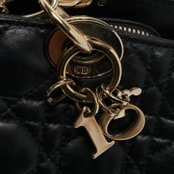 Pre Owned Dior Black Cannage Leather Lady Dior Zip Shopper Tote
