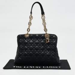 Pre Owned Dior Black Cannage Leather Lady Dior Zip Shopper Tote