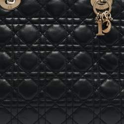 Pre Owned Dior Black Cannage Leather Lady Dior Zip Shopper Tote