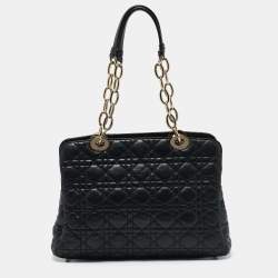 Pre Owned Dior Black Cannage Leather Lady Dior Zip Shopper Tote