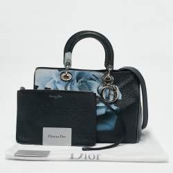 Dior Navy Blue Floral Print Leather Medium Diorissimo Shopper Tote