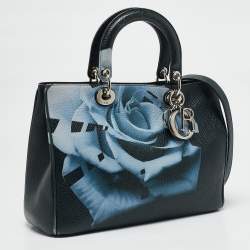 Dior Navy Blue Floral Print Leather Medium Diorissimo Shopper Tote