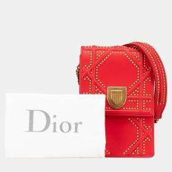 Dior Red Studded Lambskin Leather Vertical Diorama Shoulder Bag